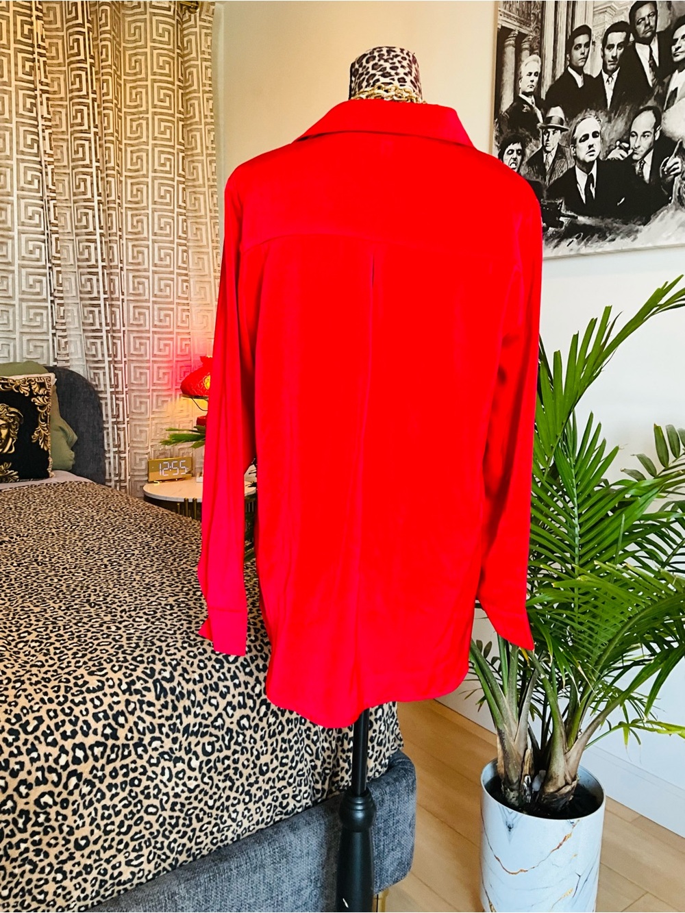 Red Button-Up Blouse - Classic Collared Top - Picture 3 of 8
